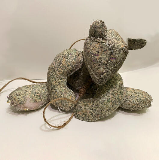 money shreds, mesh, needle and thread, safety pins